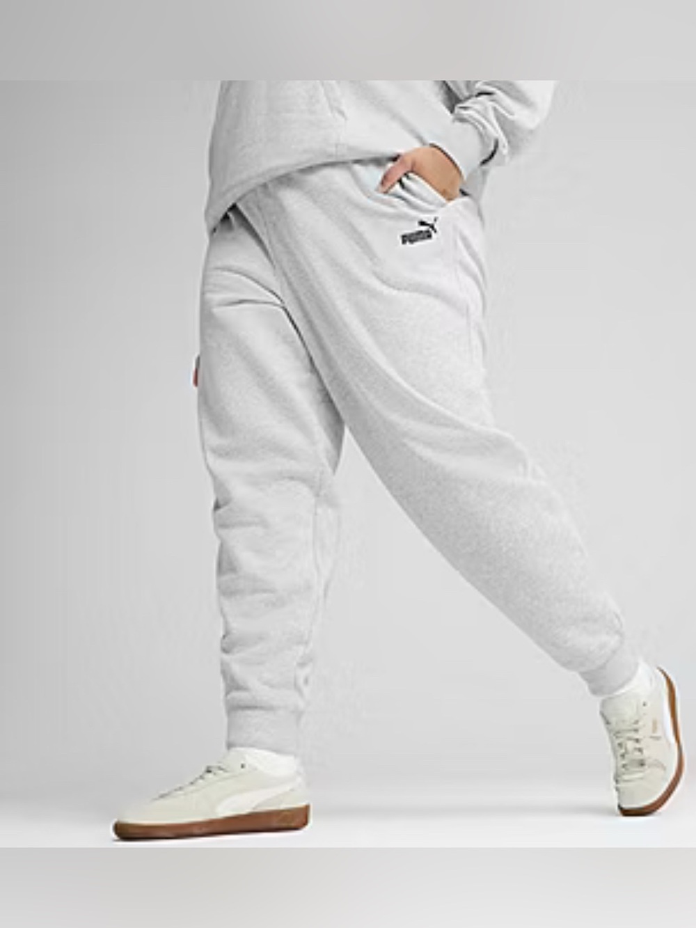 Puma Light Gray Fleece Joggers with Logo